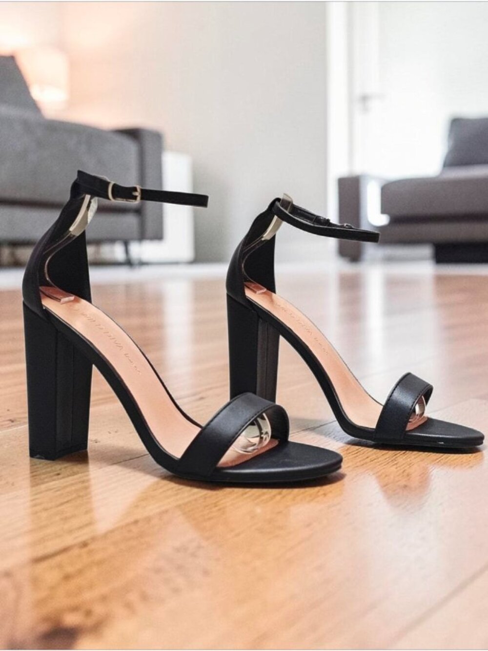 Black Chunky Heel Ankle Strap Sandals For Women Open Toe 4-Inch Heels Elegant & - Picture 8 of 15